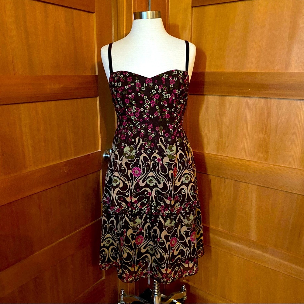 Nanette Lepore Brown Art Nouveau Print Dress
